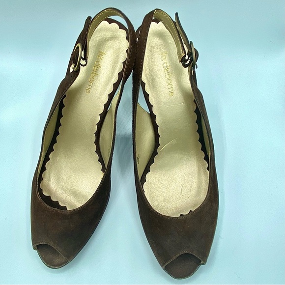 Liz Claiborne Dark Brown Slingback Croc-Embossed Heels and open toe US 9M - Picture 2 of 15